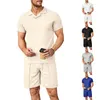 Survêtements pour hommes Vêtements pour hommes Sweat-Shirt Pantalons de survêtement Homme Ensemble Été Gaufre Col en V Polo Chemise Revers Manches Courtes T-Shirt Costume 2 Pièces