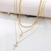 Gargantilha Simples Cor Dourada Multicamadas Colar Com Pingente Cruz Para Mulheres Jóias De Metal Clavícula Corrente Collier Femme