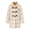 Autumn and winter women's lapel check cashmere long trench coat, horn buckle fashion casual, cashmere soft and comfortable inside.