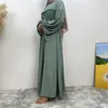 Roupas étnicas Fechadas Abaya Mangas bufantes Muçulmanas Vestido longo Cor sólida Islâmica Dubai Turco Hijab Robe Cinto Modéstia Ramadã