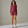 Aktive Sets Zweiteiliger Damen-Anzug für Fitness, nahtlos, Yoga-Shorts, Langarm, Push-Up, Gym-Outfits, Laufsport, Workout-Kleidung