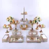 3pcs-13pcs Cake Stand Set Beau Plateau 3 Niveaux Or Cupcake Dessert Affichage Décoration Outils De Mariage Cristal Acrylique Miroir Other264E