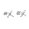 Stud Earrings Real 925 Sterling Silver Small Geometry Cz Cross Shape Earring For Lovely Women Engagement Party Jewelry Gifts Wholesale