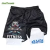 Mäns shorts Mens 2-i-1 Athletic Gym Shorts Anime Inosuke Tryck snabba torra stretchiga aktiva shorts med fickor Fitnessträning som kör 230714