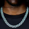 Chains Punk Bling Blue Crystal Prong Cuban Chain Necklace For Men Women Iced Out 2 Row Rhinestone Link Choker Hip Hop GRA Moissanite Chain Jewelry