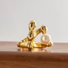 Alianças de casamento Minar charme de pérola de água doce para mulheres Femme 18K verdadeiro banhado a ouro latão geométrico irregular anel aberto ajustável