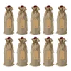 Emballage cadeau 10PCS 15 * 35cm Sacs à vin en toile de jute rustique Sacs à vin avec cordon Couvre-bouteilles réutilisables Emballage cadeau Sacs à vin 230714