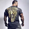 T-shirts masculinas T-shirt de poliéster de manga curta Homem musculoso Casual Moda T-shirt com estampa de tendências Academias Fitness Workout Tee Tops Vestuário de marca L230715