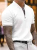 Men's T-Shirts Summer Short Sleeve Knitted Solid Polo Shirts Men Fashion Zippers Turn-down Collar Pullover Tops Casual Mens Clothes Slim Polos L230715