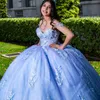 Himmelblå glänsande aftonklänningar bollklänning quinceanera klänning pärlstav promenad för flicka korsett båge examen klänningar vestido de 15
