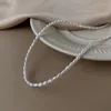 Choker Simple Fashion 3MM Imitation Pearl Necklace Oval White Stainless Steel Women's Collarbone Chain Jewelry Gift