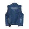 Kvinnors västar kvinnor knäppt tvättad denimjacka ärmlös skörd Vest Soild Color Lapel Button Pocket Ladies Coats Casual Style Top