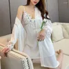 Damska odzież sutowa Kobiet Kimono Bathobe Suknia satyna panna młoda druhna szata ślubna set Summer Sexy Lace V-deck Loose Spring Home sukienka domowa