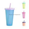 Gobelets à détection de température Couleur changeante Tasse Jus Tasses à café Pp Matériau Gobelet en plastique transparent avec couvercle Tubar d'aspiration réutilisable Dhrge