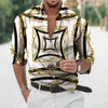 Men s T Shirts Autumn Baroque Shirts For Men 3D Long Sleeve Luxury Social Shirt V neck Oversized Tops Tees Homme Clothing 230715