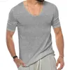 Camisetas masculinas vintage com decote em V manga curta malha suéter 2023 primavera verão casual slim fit camiseta pulôver tops roupas masculinas L230715