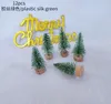 Christmas Decorations 12 Piece DIY Mini Tree Sisal Silk Cedar - Desktop Decoration Small Gold S Blue Green White