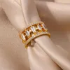 Обручальные кольца Hollow Out Циркон для женщины простой открытый из нержавеющей стали роскошные геометрические хрустальные кольцо вечеринка элегантное украшение