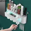 AHAWILL Magnetic Adsorption Toothbrush Holder Inverted Cup Automatic Toothpaste Squeezer Dispenser Home Bathroom Product 211130332O