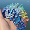 Hårklipp Naturliga Crystal Crown Star Accessories Quartz Lolita Wedding Party Ceremony Rå pannband Tiaras gåvor