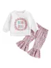 Completi di abbigliamento Set di maglioni e leggings per ragazza del bambino Completo da abbinare per sorella Abito a maniche lunghe Top floreale Pantaloni svasati 2 pezzi Autunno Ensemble Per