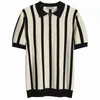 Men's T-Shirts Summer Knitting Polo Shirt Men Casual Short Sleeve Turn-down Collar Zipper Vintage Stripe Slim Tops Ice Silk Knitwear T-shirts L230715