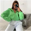 Women's Jackets Cardigan Sweatshirt Fashion Green Hooded Women Long Sleeve Zip Cropped Jacket Female Lady 2023 All-Match Coat