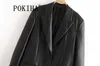 Abiti da donna Blazer Pokiha Moda donna Nero Ecopelle Blazer allentato Cappotto Vintage Manica lunga Tasche con patta Capispalla femminile Chic Veste Femme 230715