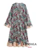 Robes Sexy urbaines KONDALA Vintage fleur imprimé col en V lâche longue Dres pétale manches volants mode 2023 Boho élégant Vestidos 230714