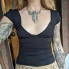 Débardeurs femme hauts pour femmes fée Grunge vêtements doux couleur unie col en V manches courtes 2000 s esthétique t-shirt Streetwear