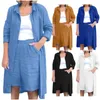 Kvinnors träningsdräkter Kvinnor Kvinnor Bomull Linne 2 Piece Outfits Bermuda Shorts Set Lång ärmknapp ner Shirt Beach Vacation Loose