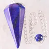 Pendant Necklaces Chain Amulet Classic For Men Women Natural Healing Stone Blue Lapis Reiki Pyramid Hexagonal Pendulum Bead K1806