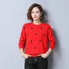 Kvinnors tröjor Kvinnor Casual Polka Dot Pullover Tröja Red Black Navy Blue Mozy Soft Knitting Topps Female Round Collar Jersey Knitwear