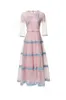 Women's Runway Dresses O Neck 3/4 Sleeves Printed Tiered Piping Elegant Fashion Designer Party Prom Gown