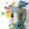 Blue Size 6# 3 1M Kid Golden Shining Colorful Dragon Dance Mascot Costume Christmas Parade Outdoor Decor Game Culture Holida250s