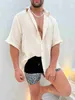 Chemises décontractées pour hommes Vintage glands plissés coton lin chemises hommes lâche à manches courtes col rabattu chemise décontractée été mâle vêtements Streetwear L230715