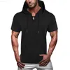 Men's T-Shirts Fashion Simple Pure Color Drstring Hooded T Shirts Men's Short Sleeve Loose Casual Tee 2023 Spring Summer Leisure Men Clothes L230715