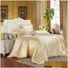Sängkläder sätter god kvalitet Satin Silk Flat Solid Color Queen King Size 4pcs Däcke ER Sheet Pudow Case Twin Size1 737 R2 Drop Leverans DHW9C