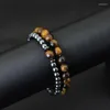 Strand Unique Men Armband Natural Stone 2st/Set Black Hematite Beaded Braclet Pojkvän Födelsedagspresent Pulsera Hombre Accessories