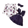 Ensembles de vêtements Né bébé fille vêtements 3 pièces coton impression florale à manches longues col rond barboteuse dentelle jarretelle jupe chapeaux 0-24M