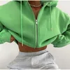 Women's Jackets Cardigan Sweatshirt Fashion Green Hooded Women Long Sleeve Zip Cropped Jacket Female Lady 2023 All-Match Coat