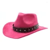 Bérets N58F Chapeau de Cowboy Tibétain Avec Rivets Cowgirl Camping Ville Voyage Spot Large Bord Taille Adulte