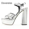 Sandalias Dovereiss Zapatos Mujer Verano Moda Impermeable Sexy Hebilla Tacones gruesos Plata Púrpura Sandalias Tamaño grande 40 41 42 43 230714