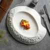 Onregelmatige Witte Dinerbord Restaurant Fancy Keramisch Servies Rotspatroon Steengoed Porseleinen Borden Koude Gerechten