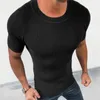 Heren T Shirts Casual Effen Kleur Slanke Geribbelde Gebreide Shirt Heren 2023 Lente Zomer Leisure O Hals Korte Mouw trui Tops Kleding