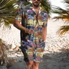 Men's T-Shirts Men 2Pcs Set Shortsleeve Shirt Top+Shorts Pants Suit Summer Haii Print Fashion Casual Loose Sport Man Oversized Beach Outfits L230715