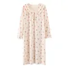 Vêtements de nuit pour femmes printemps femmes chemises de nuit à manches longues en coton tricoté robe lâche floral