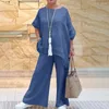 Pantaloni a due pezzi da donna Traspiranti Leggeri Completi da donna Eleganti Office Lady 2 pezzi Set con scollo a V T-shirt a maniche lunghe Vita alta Gamba larga