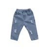 Kot pantolon çocukları gündelik çocuklar denim yırtık çocuklar pantolon toddler kız sonbahar kıyafetleri 2 3 4 5 yıl bebek harem pantolonlar 230714