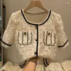 Women's Blouses European Contrasting Color Lace Embroidery Short Sleeve Shirt For 2023 Summer High End Elegant Hooked Flower Blouse